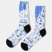 Santorini Griechenland Wassercolor Socken (Linkes Detail)
