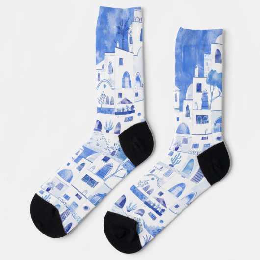 Santorini Griechenland Wassercolor Socken (Linkes Detail)