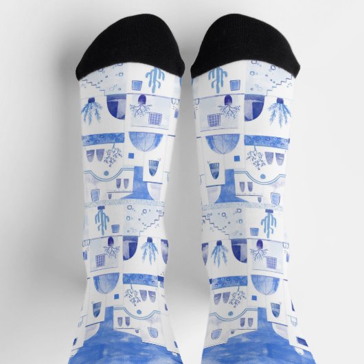 Santorini Griechenland Wassercolor Socken (Oben)