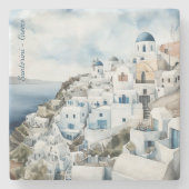 Santorini Griechenland Wassercolor Steinuntersetzer (Vorderseite)