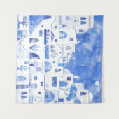 Santorini Griechenland Wassercolor Wandteppich (Vorderseite (Horizontal))