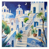 Santorini, Griechenland Wasserfarbe - Griechische  Fliese (Vorderseite)