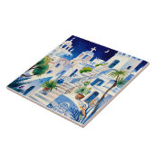 Santorini, Griechenland Wasserfarbe - Griechische  Fliese (Seite)