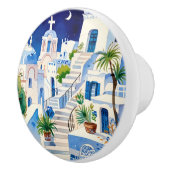 Santorini, Griechenland Wasserfarbe - Griechische Keramikknauf (Rechts)