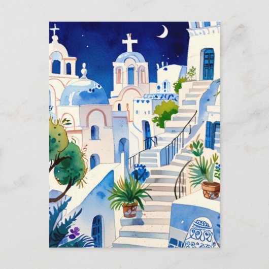 Santorini, Griechenland Wasserfarbe - Griechische  Postkarte (Vorderseite)