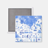 Santorini Griechenland Wasserfarbe Kunst Blau Magnet (Vorderseite/Rückseite)