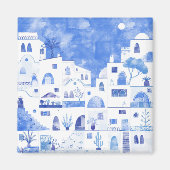 Santorini Griechenland Wasserfarbe Kunst Blau Magnet (Vorne)