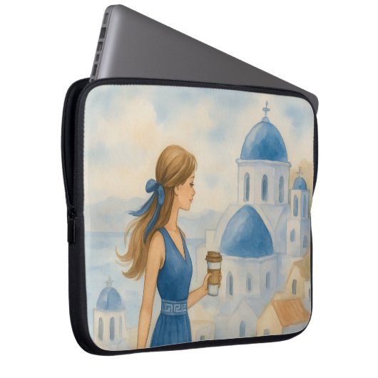 Santorini Griechenland Wasserfarbe Laptopschutzhülle (Vorne Rechts)