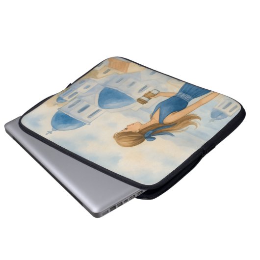 Santorini Griechenland Wasserfarbe Laptopschutzhülle (Vorne Knopf)