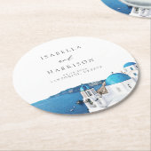 SANTORINI GRIECHENLAND Wasserfarbe Skyline Zielort Runder Pappuntersetzer (Angewinkelt)