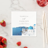 SANTORINI GRIECHENLAND Wasserfarbe Skyline Zielort Serviette (Beispiel)