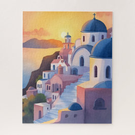 Santorini, Griechenland | Wasserfarben-Küstenlinie Puzzle