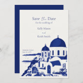 Santorini Griechenland Wasserfarbenhochzeit rettet Einladung (Vorne/Hinten)