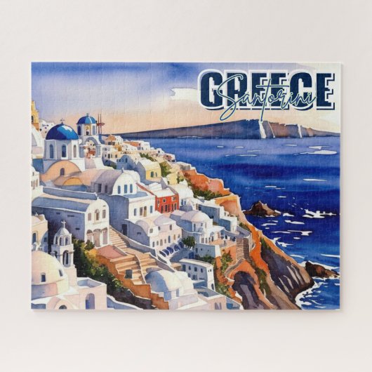 Santorini Griechenland Wasserfarbenrätsel beibehal Puzzle (Horizontal)