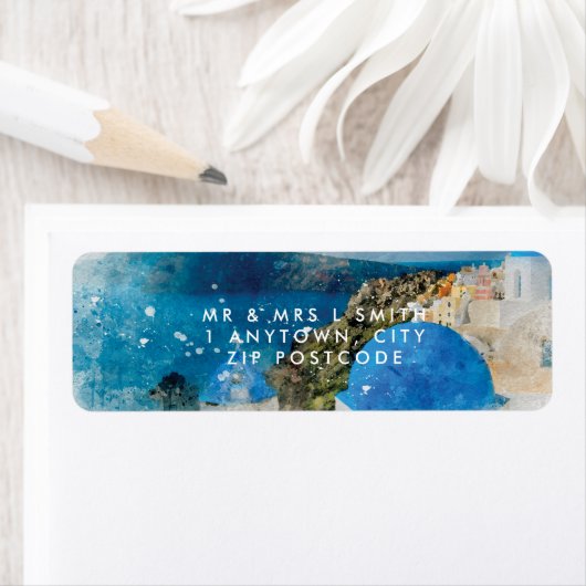 Santorini Griechenland Wasserfarbenrückgabe-Adress (Insitu)