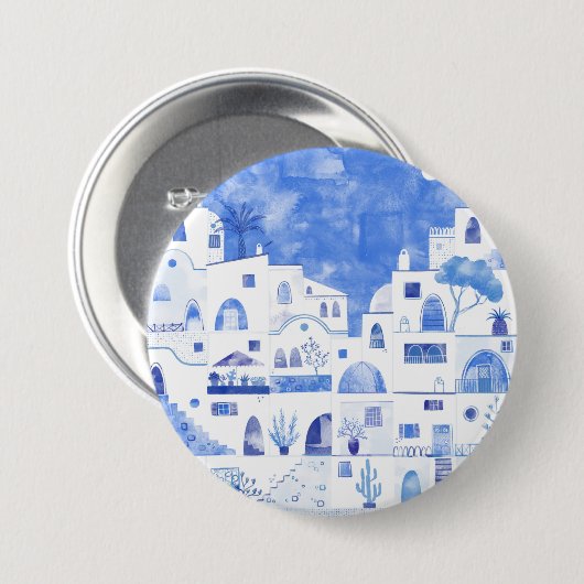 Santorini Griechenland Wasserfarbenwelt Button (Vorne & Hinten)