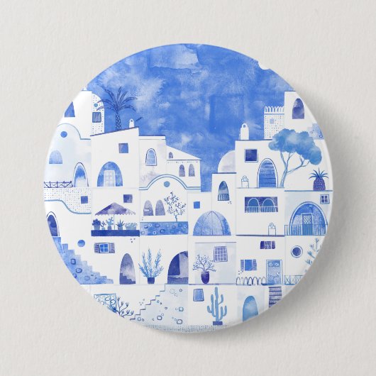 Santorini Griechenland Wasserfarbenwelt Button (Vorderseite)