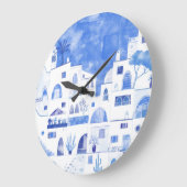 Santorini Griechenland Wasserfarbenwelt Große Wanduhr (Winkel)