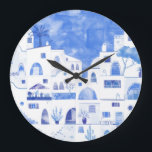 Santorini Griechenland Wasserfarbenwelt Große Wanduhr<br><div class="desc">Ein Gemälde aus der Wasserfarbenwelt der schönen griechischen Insel Santorin.</div>