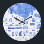 Santorini Griechenland Wasserfarbenwelt Große Wanduhr<br><div class="desc">Ein Gemälde aus der Wasserfarbenwelt der schönen griechischen Insel Santorin.</div>