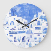 Santorini Griechenland Wasserfarbenwelt Große Wanduhr (Vorderseite)