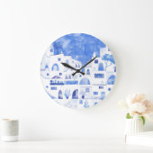 Santorini Griechenland Wasserfarbenwelt Große Wanduhr (Zuhause)