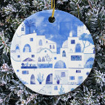 Santorini Griechenland Wasserfarbenwelt Keramik Ornament<br><div class="desc">Ein Gemälde aus der Wasserfarbenwelt der schönen griechischen Insel Santorin.</div>
