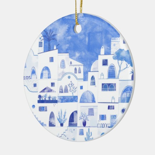 Santorini Griechenland Wasserfarbenwelt Keramik Ornament (Links)