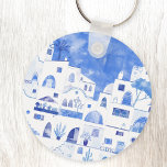 Santorini Griechenland Wasserfarbenwelt Schlüsselanhänger<br><div class="desc">Ein Aquarellbild der schönen griechischen Insel Santorin.</div>