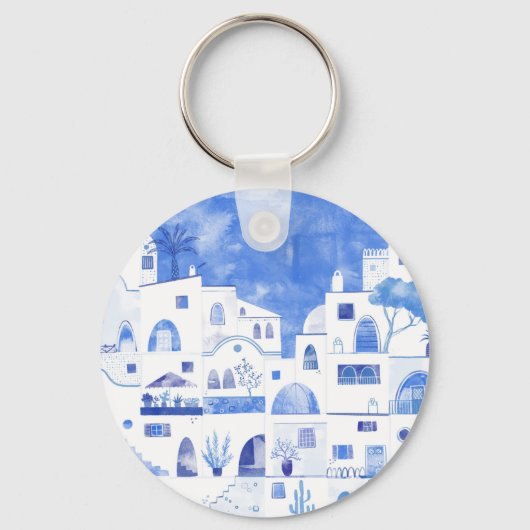 Santorini Griechenland Wasserfarbenwelt Schlüsselanhänger (Rückseite)