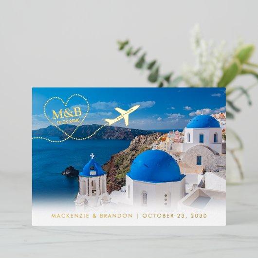 Santorini Griechenland Wedding Save the Date Postc Folieneinladung (Stehend vorne)