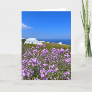 Santorini Griechenland Weißes Gebäude Lila Blume Dankeskarte