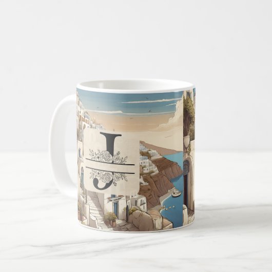 Santorini griechisch Insel monogramm Reise blau Kaffeetasse (Vorderseite Links)