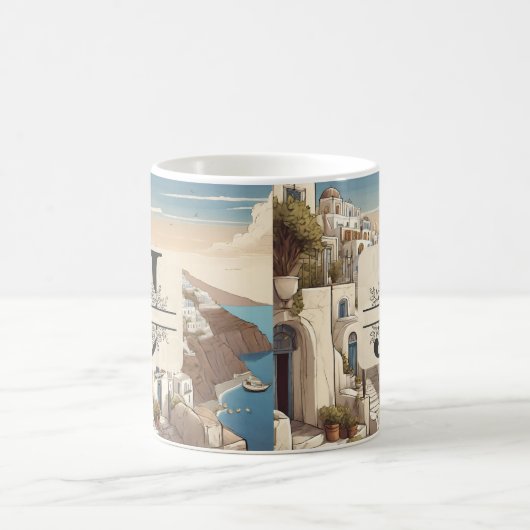 Santorini griechisch Insel monogramm Reise blau Kaffeetasse (Mittel)