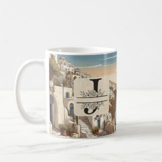 Santorini griechisch Insel monogramm Reise blau Kaffeetasse