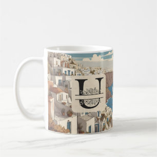 Santorini griechisch Insel monogramm Reise blau Kaffeetasse