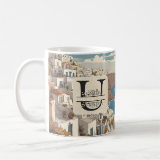 Santorini griechisch Insel monogramm Reise blau Kaffeetasse