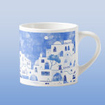 Santorini Griechische Insel Malerei Espressotasse<br><div class="desc">Aquarellblau-weiße Stadtmalerei auf der schönen griechischen Insel Santorin. Originelle Kunst von Nic Squirrell.</div>