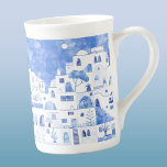 Santorini Griechische Insel Malerei Porzellantasse<br><div class="desc">Aquarellblau-weiße Stadtmalerei auf der schönen griechischen Insel Santorin.</div>