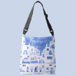 Santorini Griechische Insel Personalisierte Wasser Tragetaschen Mit Langen Trägern<br><div class="desc">Aquarellblau-weiße Stadtmalerei auf der griechischen Insel Santorin. Originelle Kunst von Nic Squirrell. Ändern Sie den Namen,  um ihn zu personalisieren.</div>