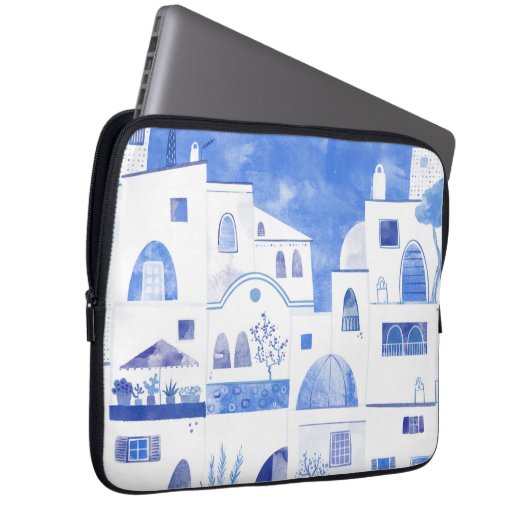 Santorini Griechische Insel Wasserfarbe Laptopschutzhülle (Vorne Rechts)