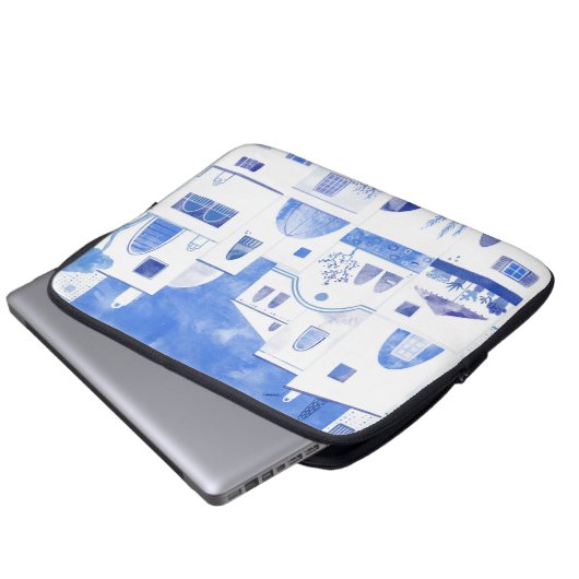 Santorini Griechische Insel Wasserfarbe Laptopschutzhülle (Vorne Knopf)