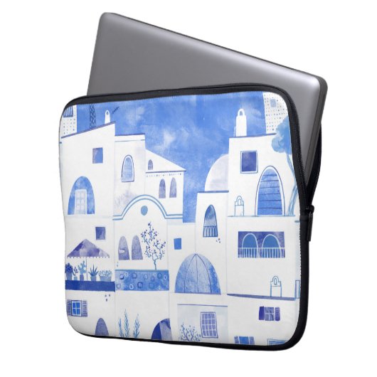 Santorini Griechische Insel Wasserfarbe Laptopschutzhülle (Vorderseite Links)