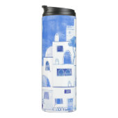Santorini Griechische Insel Wasserfarbenmonogramm Thermosbecher (Nach rechts gedreht)