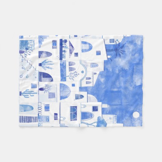 Santorini Griechische Insel Wasserfarbenwelt Fleecedecke (Vorderseite (Horizontal))