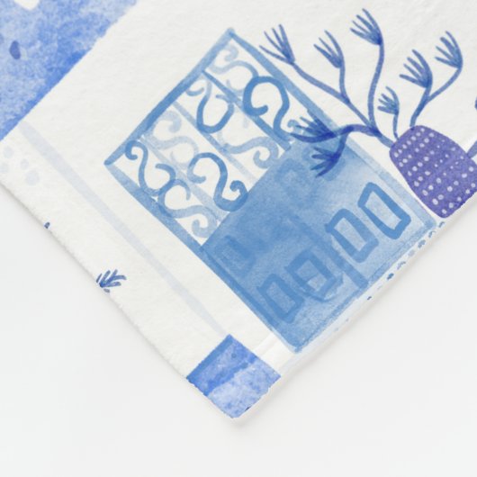 Santorini Griechische Insel Wasserfarbenwelt Fleecedecke (Ecke)