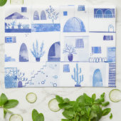 Santorini Griechische Insel Wasserfarbenwelt Geschirrtuch (Gefaltet)