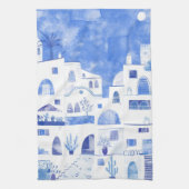 Santorini Griechische Insel Wasserfarbenwelt Geschirrtuch (Vertikal)
