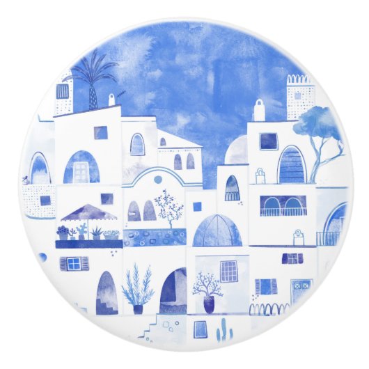 Santorini Griechische Insel Wasserfarbenwelt Keramikknauf (Vorderseite)