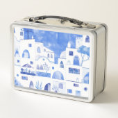 Santorini Griechische Insel Wasserfarbenwelt Metall Brotdose (Rückseite)